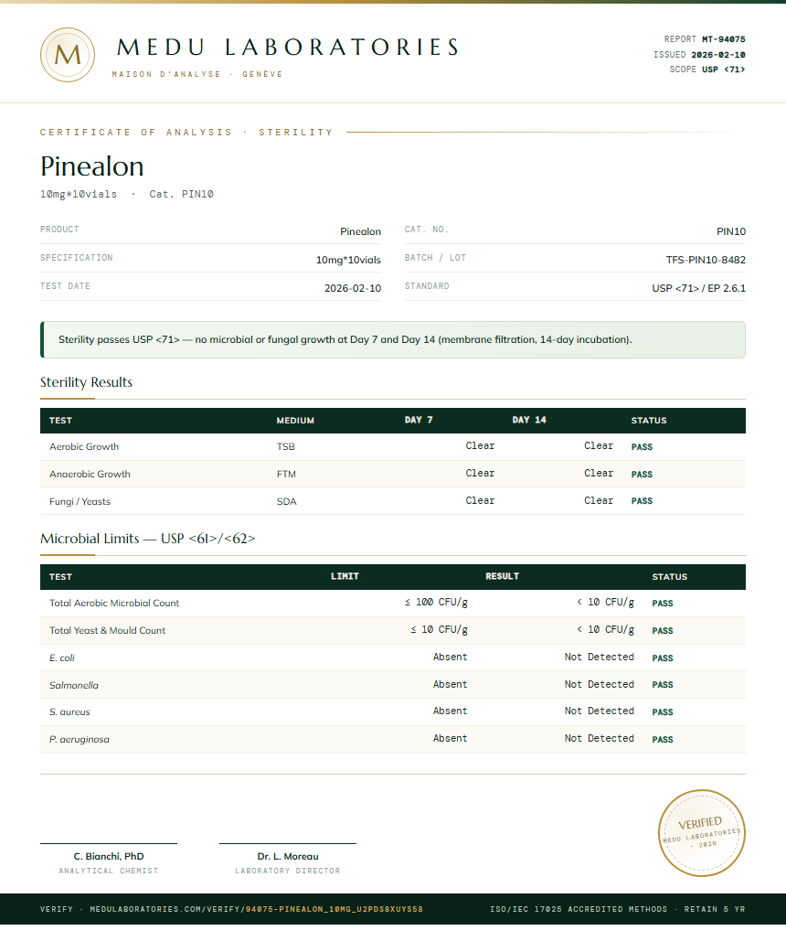 Pinealon Sterility report by Medutest